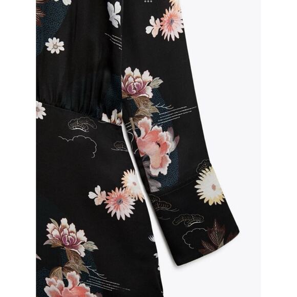 Zara Dress XL Black, The Camila Floral Satin Mini High Mock Neck Long Sleeve - Picture 3 of 9